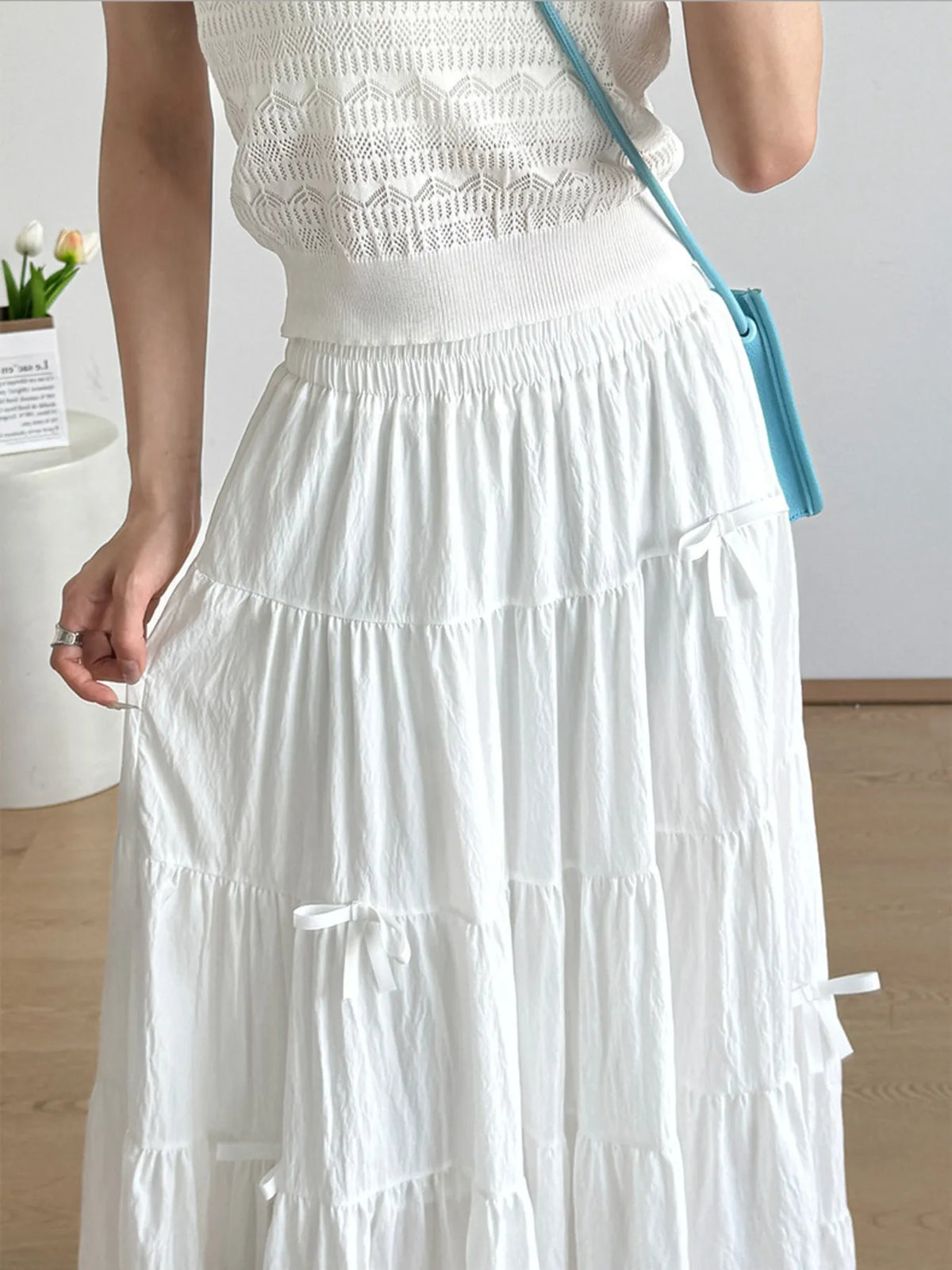 White tiered maxi skirt