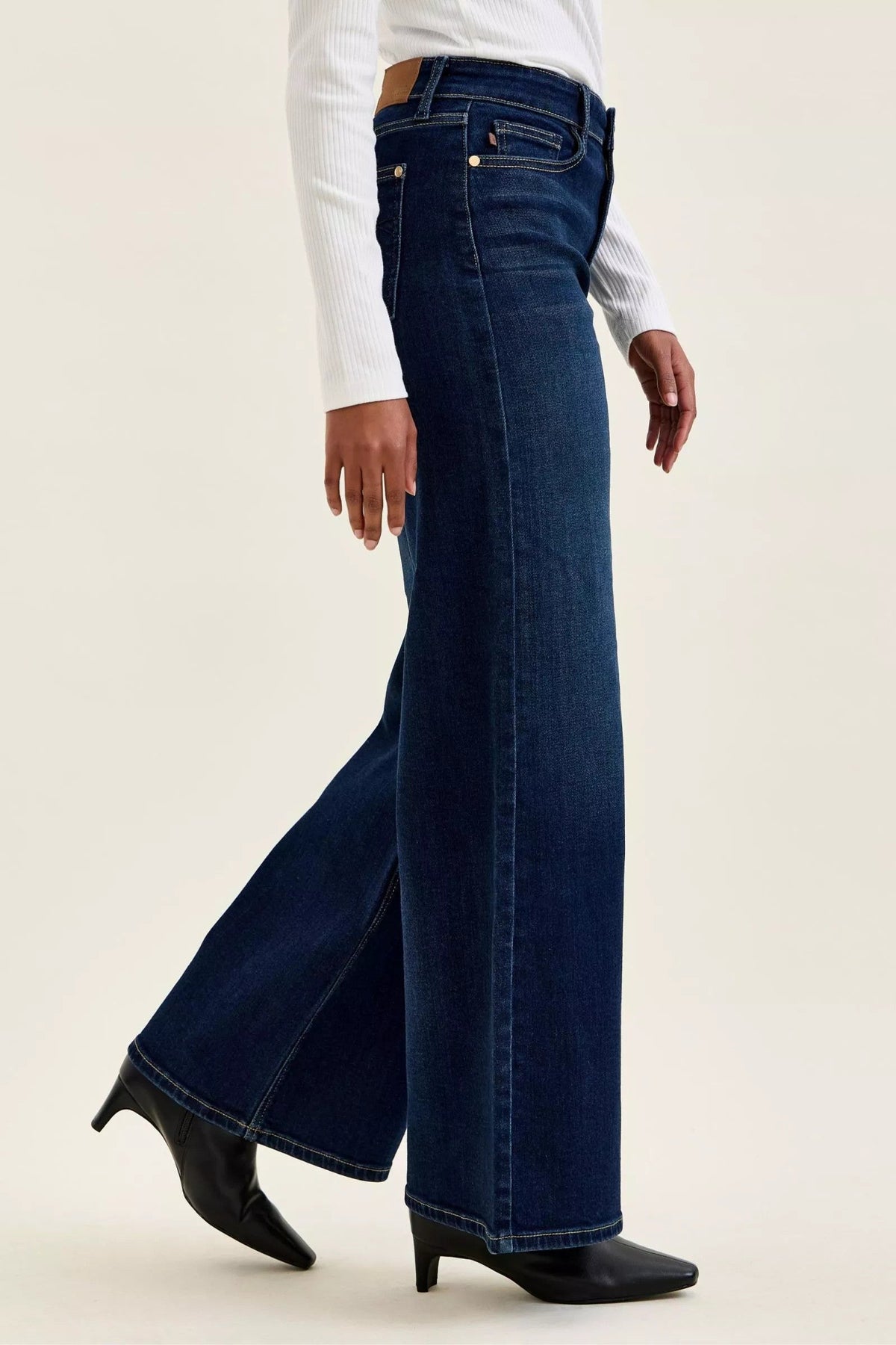 High‑Waisted Dark Wash Slightly‑Stretchy Wide‑Leg Denim Jeans