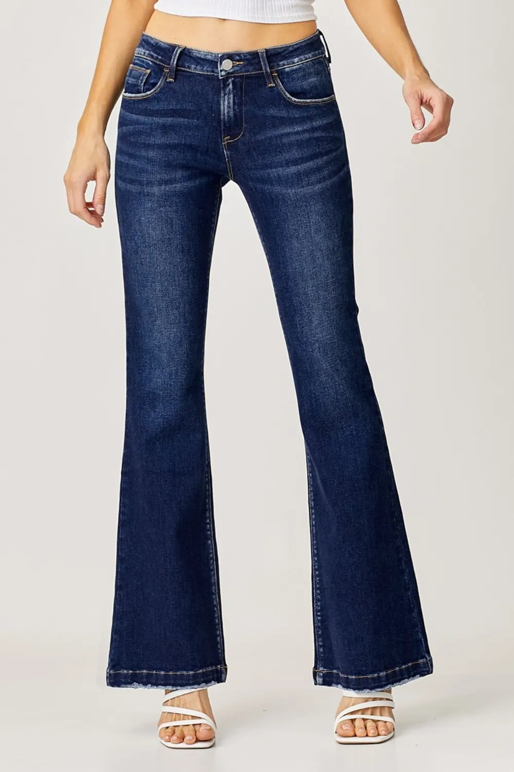 Low‑Rise Dark Wash Retro Flare Denim Jeans